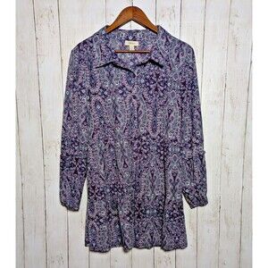 Purple Paisley Button Front Tunic Top XL Boho Cottagecore Fairycore Flowy